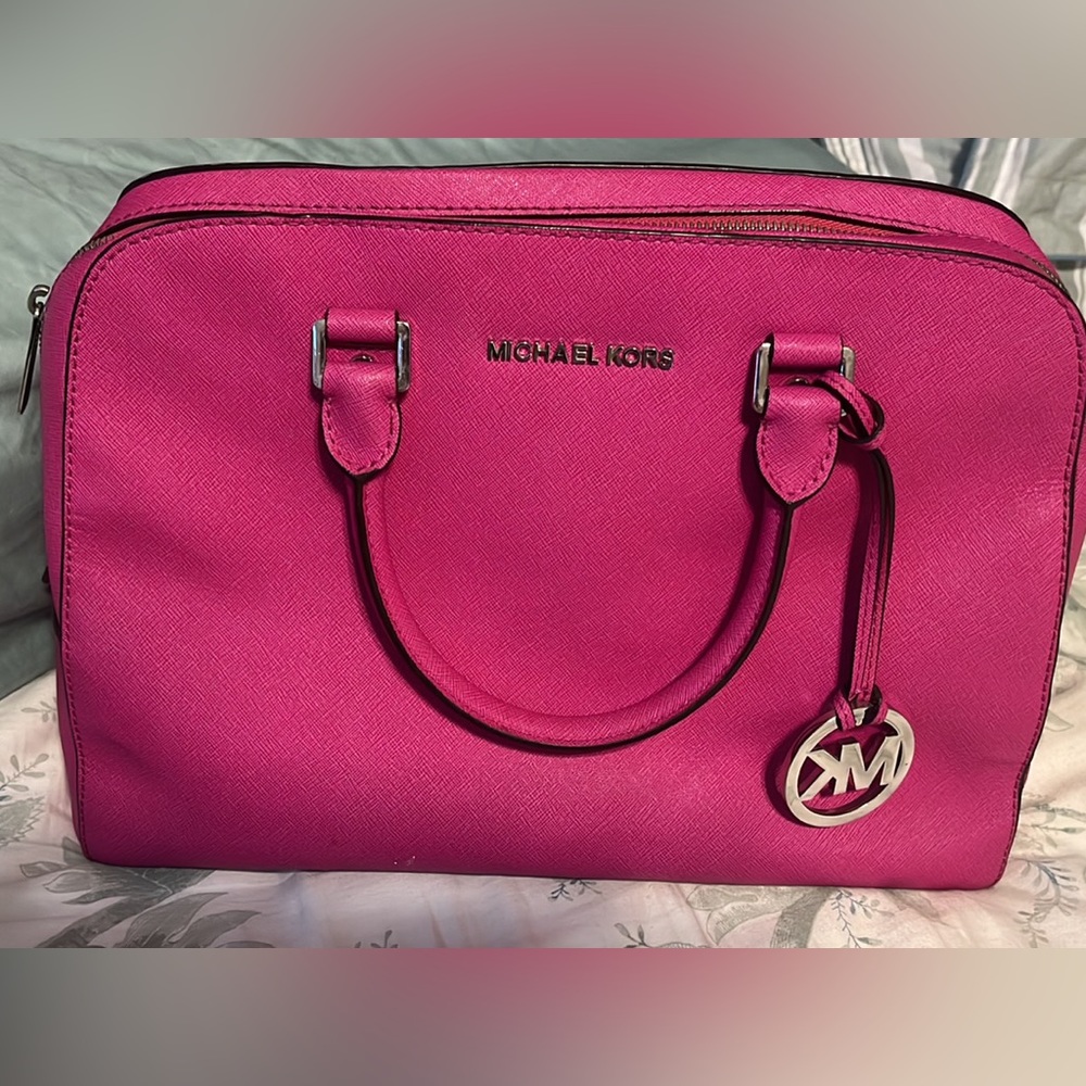 Michael kors hot pink leather tote